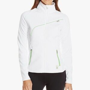 Spyder Essential Sweater Jacket Women's XL White Green Full Zip‎ Rare Color